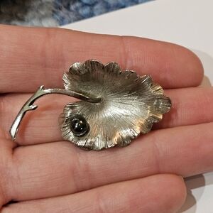 Vintage Wells Sterling Silver Signed Leaf And Pearl Designer Brooch Pin